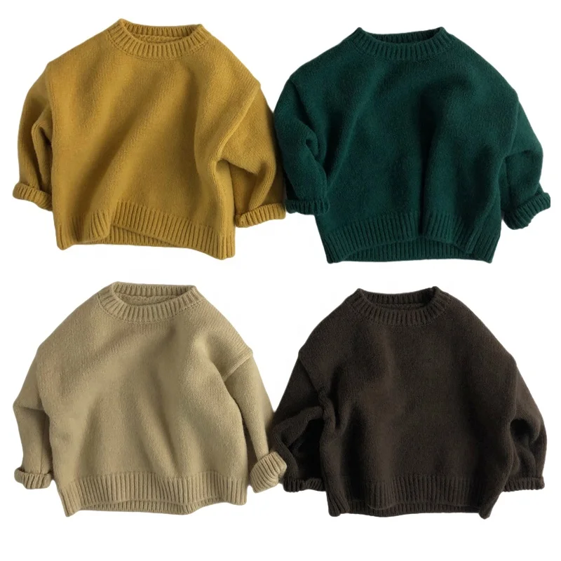 

2021 new designer children fall pullover toddler girls infant winter knitted sweater long sleeve vintage plain sweater kids
