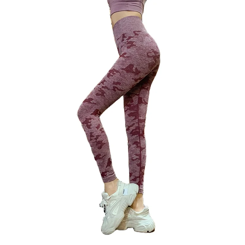 

women's hip-lift fitness running stretch yoga pants camouflage high waist hip tight-fitting quick-drying nine-point pants, Shown