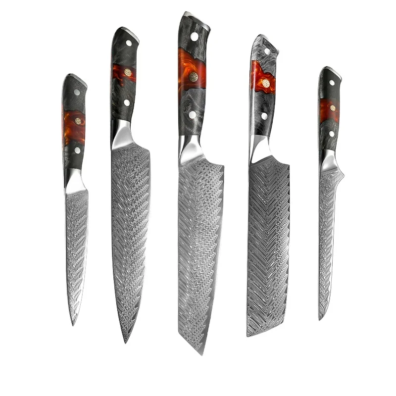 Image of New Special Solidified wood & Red Resin Handle 67 layers Damascus Steel 60HRC kitchen boning paring utility messer Chef Knife