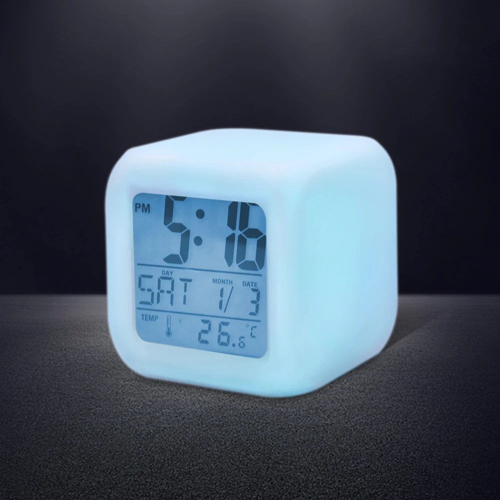 

Hip 3aaa Battery 7 Led Change Colors Nightlight Time Data Week Thehip 3aaa Barmometer Square Lcd Digital Sublimation Alarm Clock, White