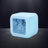 

Promotion Gifts HIP 3AAA Battery 7 LED Change Colors Nightlight Time Data Week Thermometer Square LCD Digital Snooze Alarm Clock