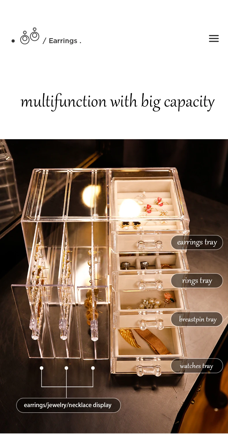 2022 new hot selling  storage multifunction big capacity plastic clear jewelry makeup organizer
