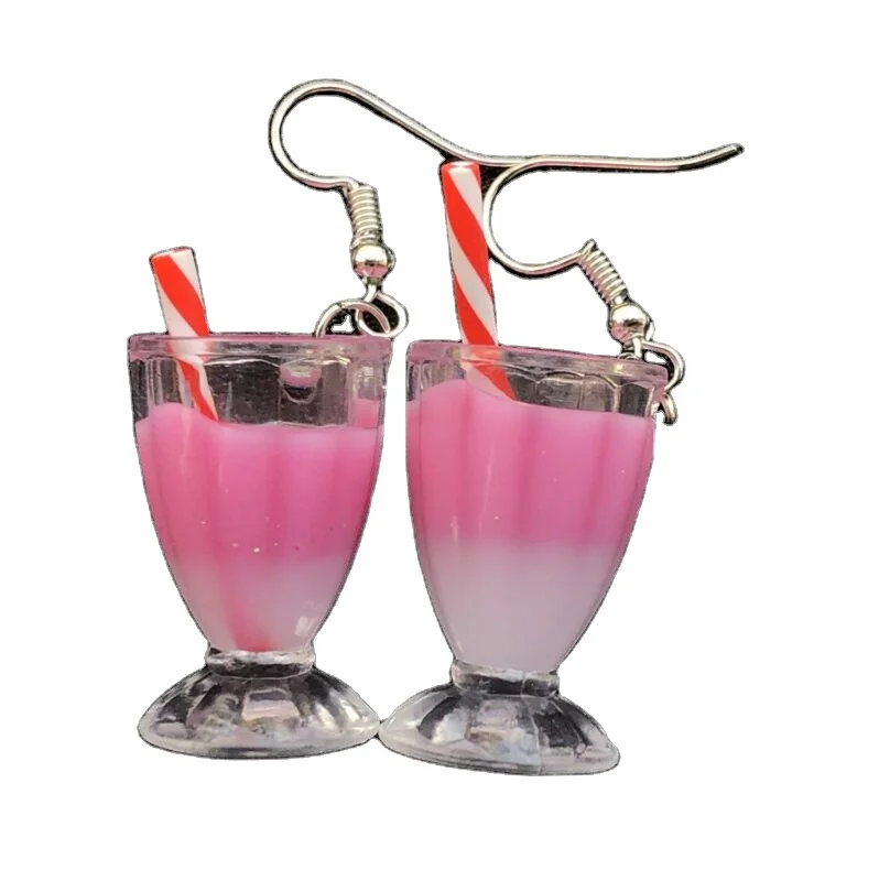 

Japan korea acrylic drink juice pearl milk tea boba Earrings, cute lovely glass cup orange juice bubble earring pendant hoops