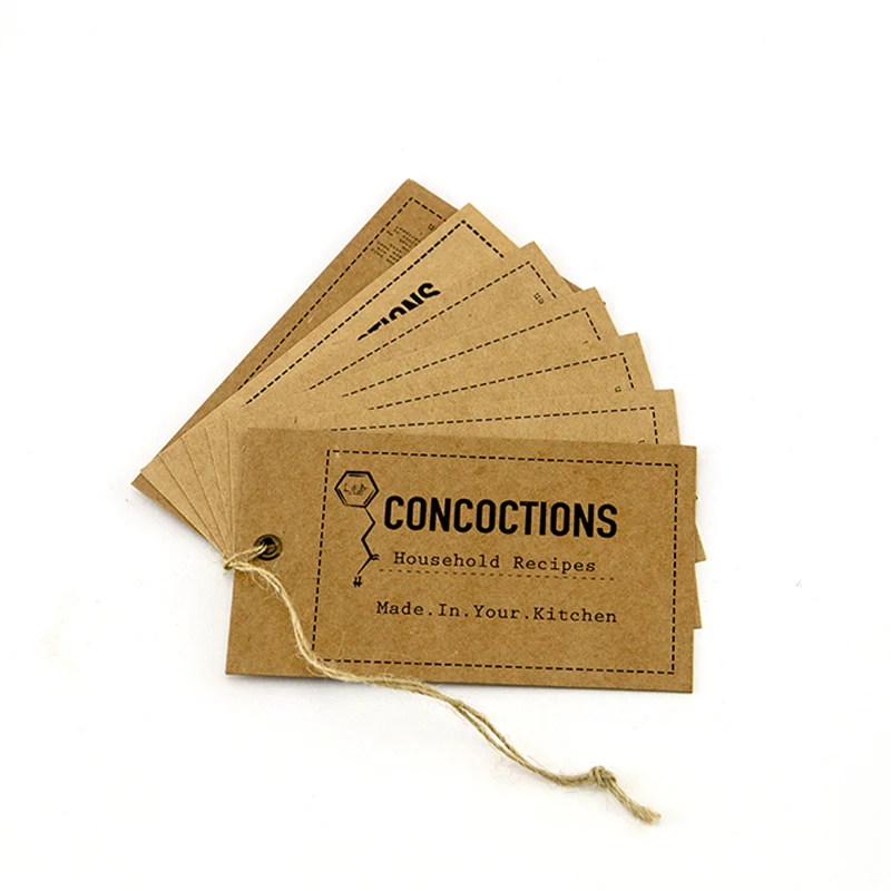 

Custom Clothing Accessories Kraft Paper Sticky Tag Price Tag Paper Card Garment Jeans Hang Tag, Any color is available.