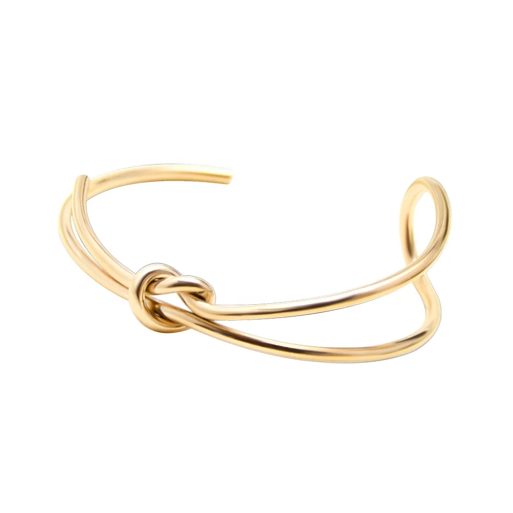 

Shiny 18k Gold Plated Minimal & Chic Knot Bangles Open Bracelet Stainless Steel Jewerlly Adjustable Bangles, Gold, rose gold, silver