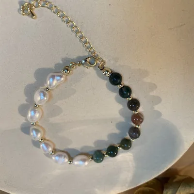 

Retro Women Jewelry Adjustable Freshwater Pearl Bracelet White Pearl Natural Stone Jade Beads Bracelet for Party