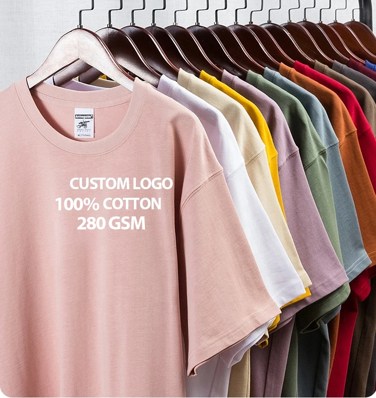 

Summer Unisex Tee 280 Gsm 100 Cotton Custom Screen Printing Logo Drop Shoulder T-Shirt Loose Fit Short Sleeve Men T-Shirt