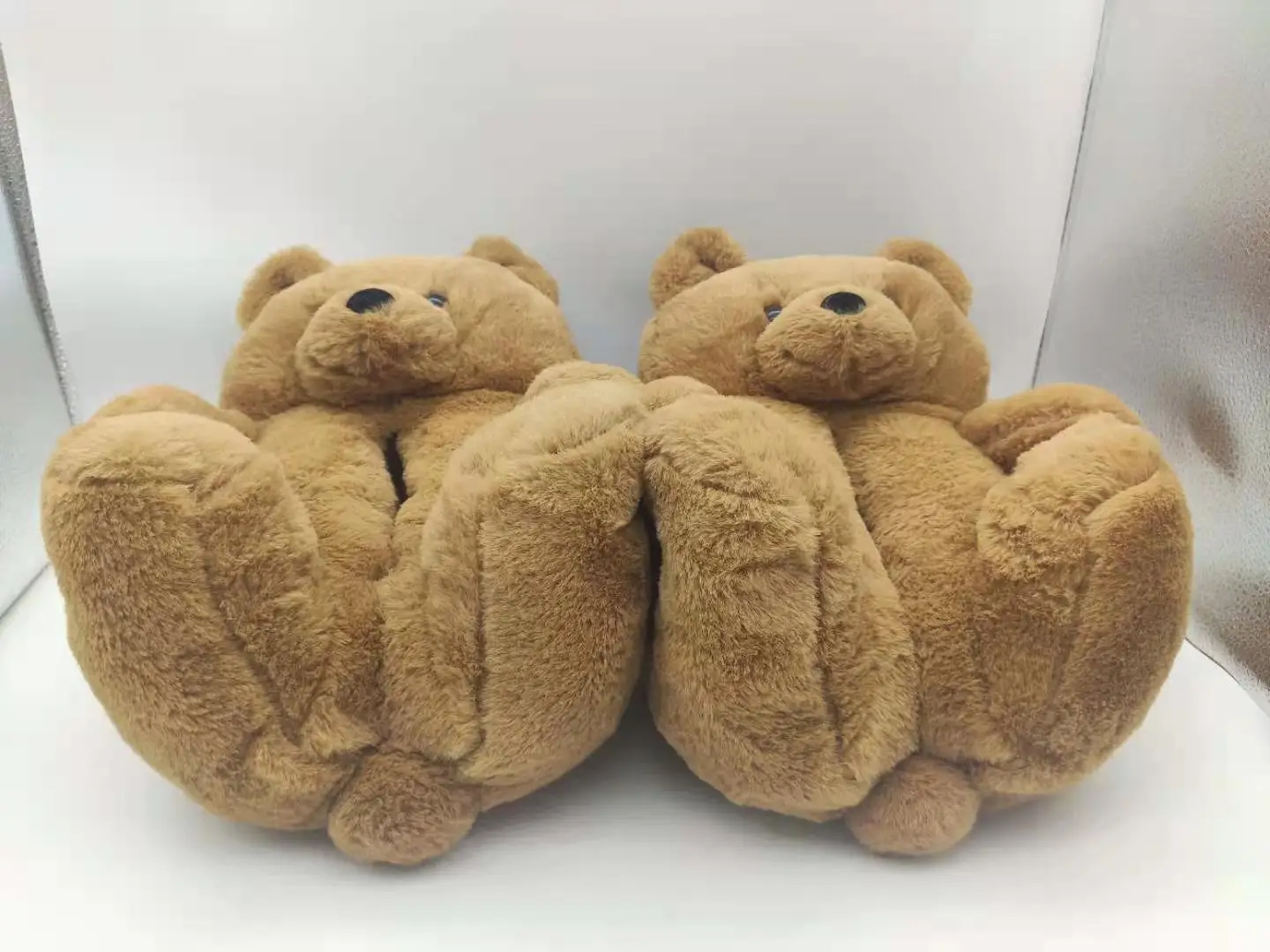 In Stock Plush Teddy Bear Slippers Wholesale Furry Women House Shoes