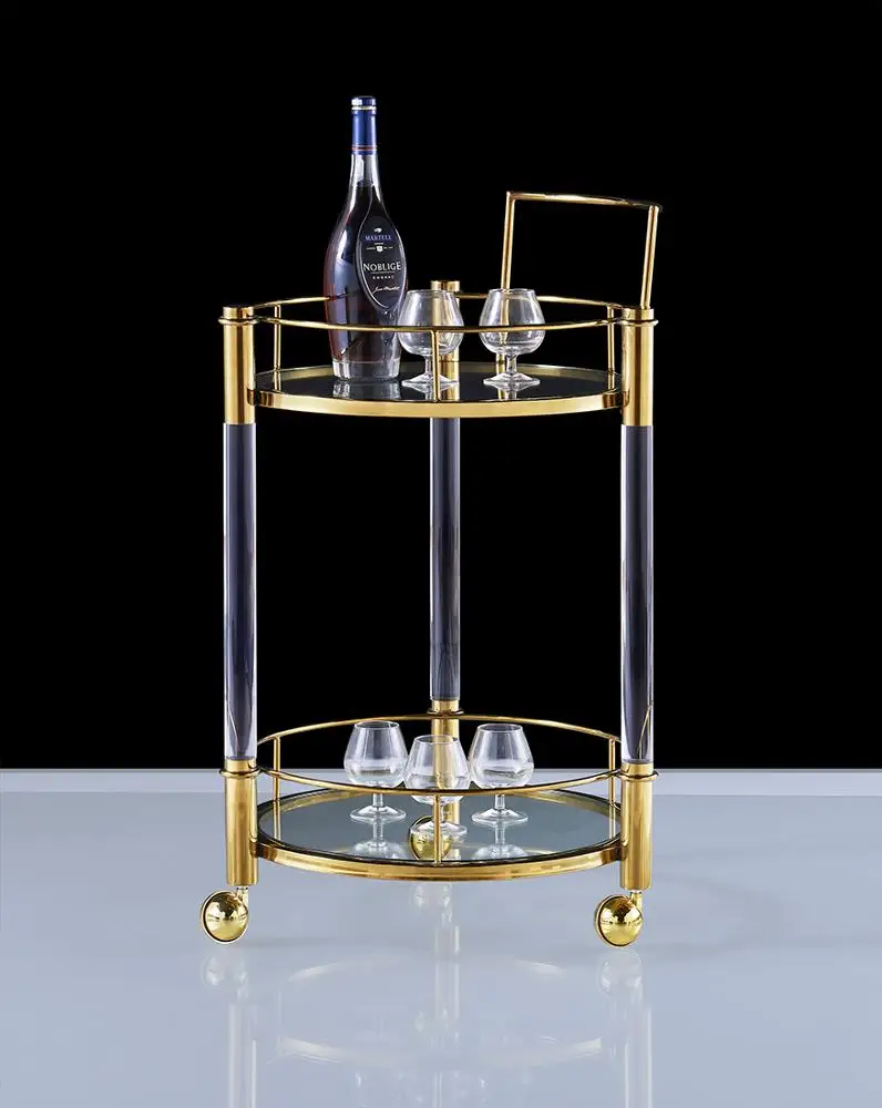 
Gold metal classic bar cart, two-tier hotel tea trolley liquor trolley with wheels luxury hotel furniture 