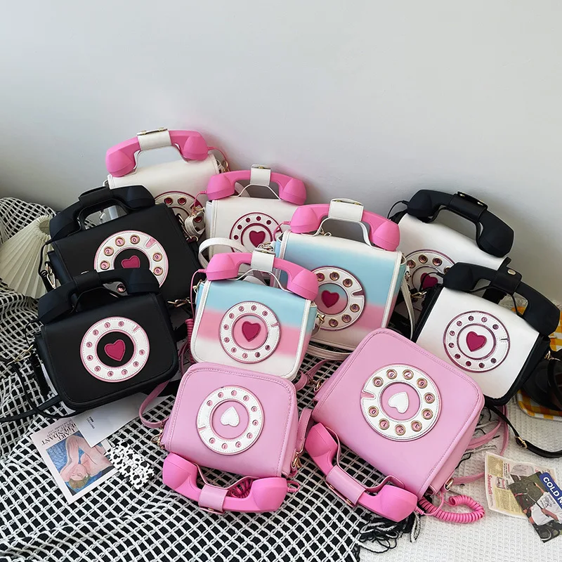 

Telephone Shaped Mommy and Me Bag Funny Pu Leather Shoulder Bag Call Me Tel Cross Body Bag Purses, As picture