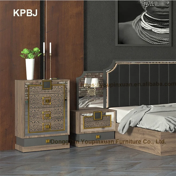 
Top Quality Modern Wood MDF Full Size Bedroom Furniture Mirrored Bedroom Sets 