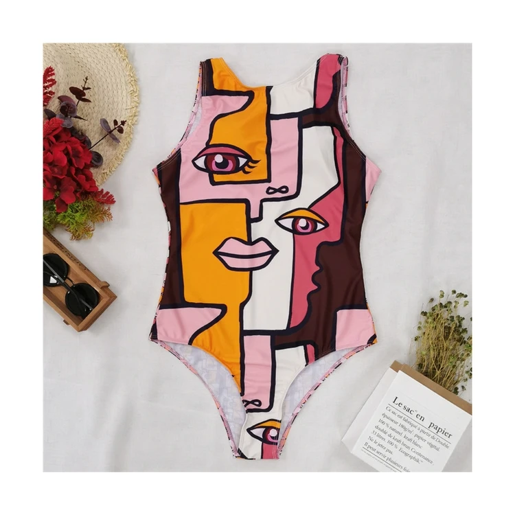 

Lady Designer 2021 Famous Brands Swimsuits Abstract Print Open Back One-piece Swimsuit Monokini Swimsuit Sexy Sets, Picture showed