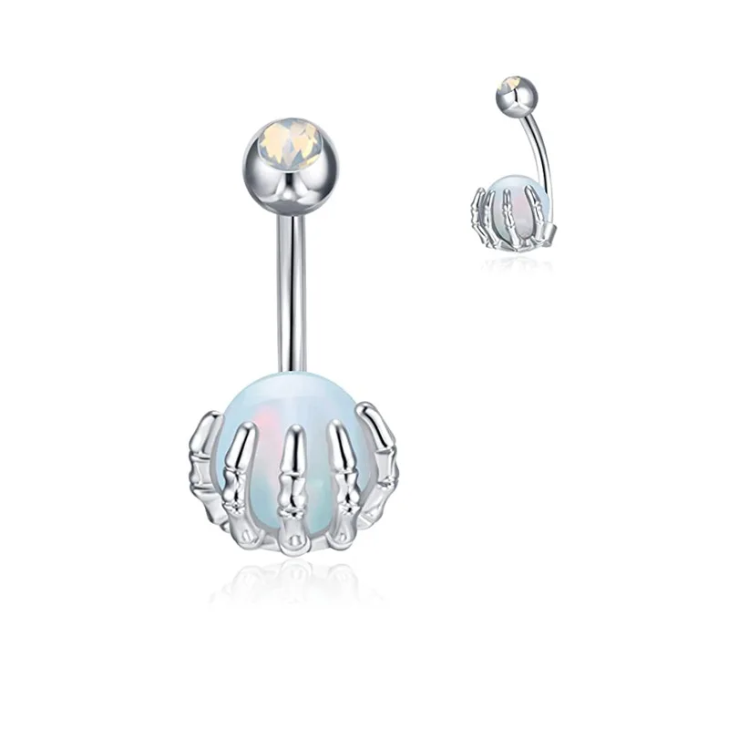 

Women Navel Piercing Jewelry Skeleton Hands Grasp Ball Lady Surgical Stainless Steel Belly Button Rings