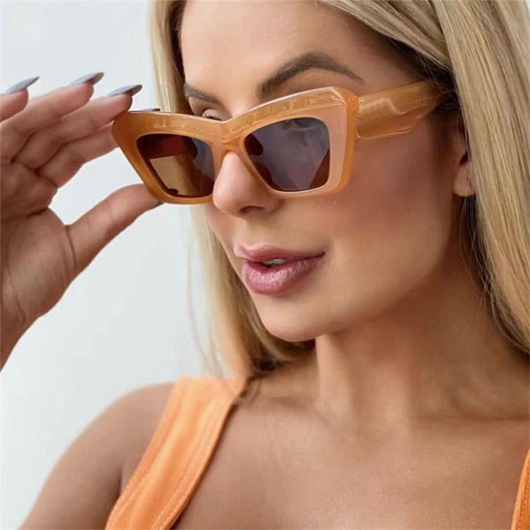 

2021 Fashion Thick Acetate Retro Cateye Sun Glasses Luxury Designer Orange Cat Eye Sunglasses Shades Women, As pictures or customized color