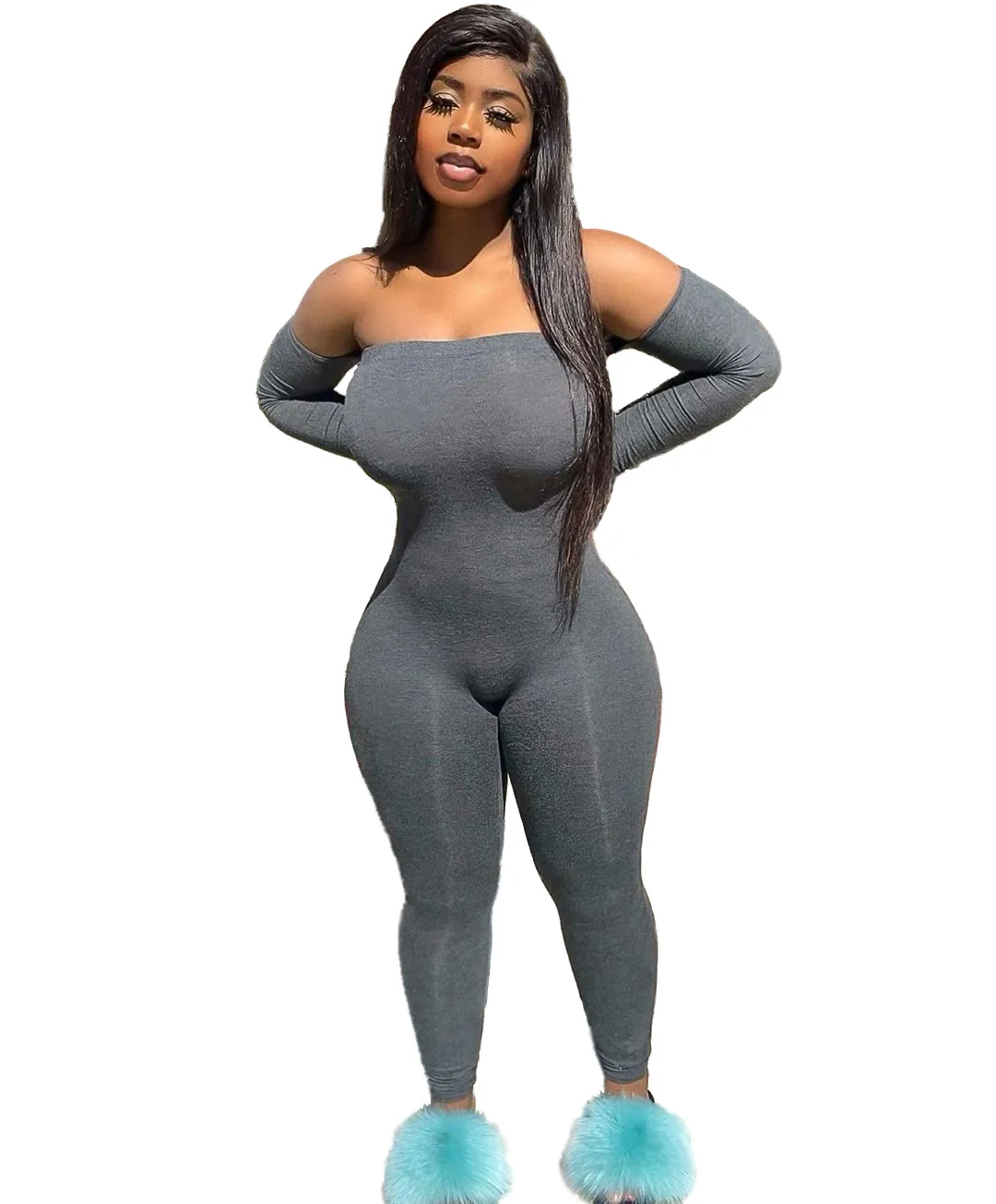 

2021 new arrive Plus Size Fitness Off The Shoulder Sexy Bodysuit Bodycon Rompers Ladys Jumpsuits outfits, Picture shows