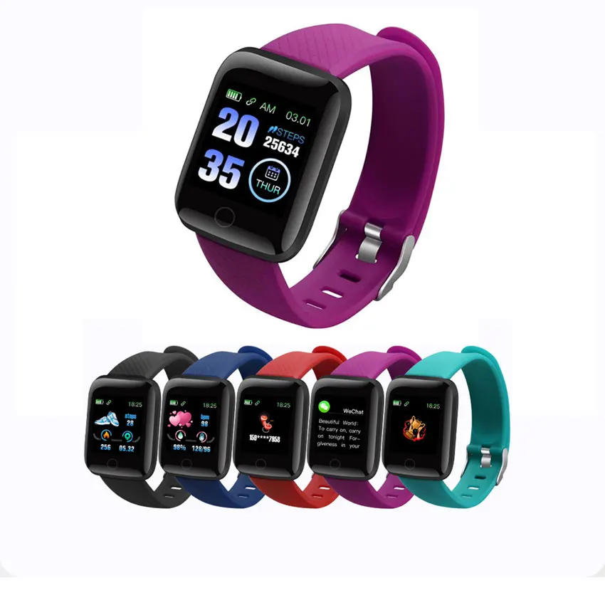

Amazon Hot Selling Men Women D13 band bracelet blood pressure sport wristband fitness Smart watch 116 Plus A6s Smartwatch, Black/red/ purple/ blue/green