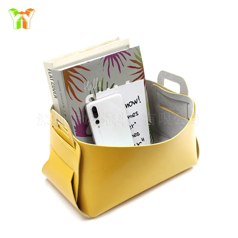 

YY Hot Selling Artificial Foldable Leather Basket Storage Holders for Organizer, Multi color