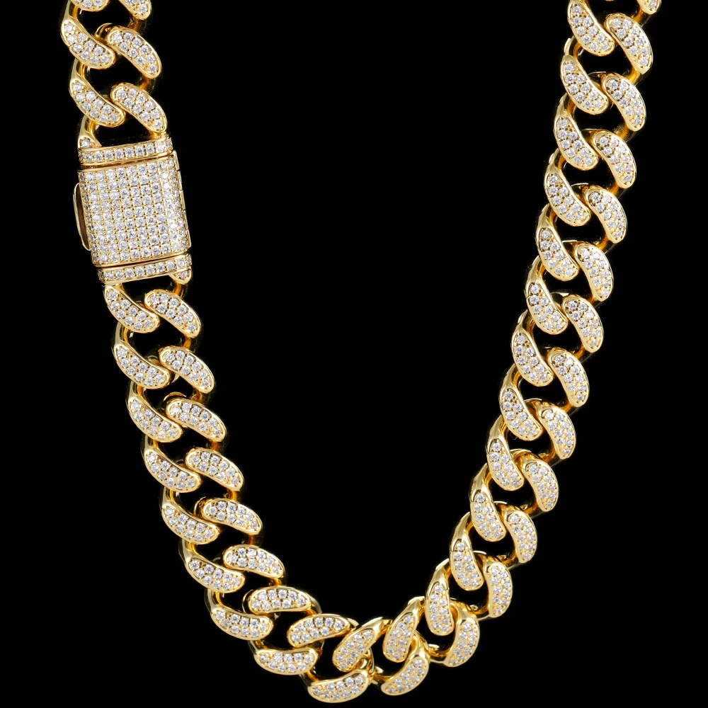 

NUOYA 15mm Hip Hop Gold Chain Jewelry Necklaces Men Iced Out Zircon Cuban Link Chain Necklace, Silver/gold