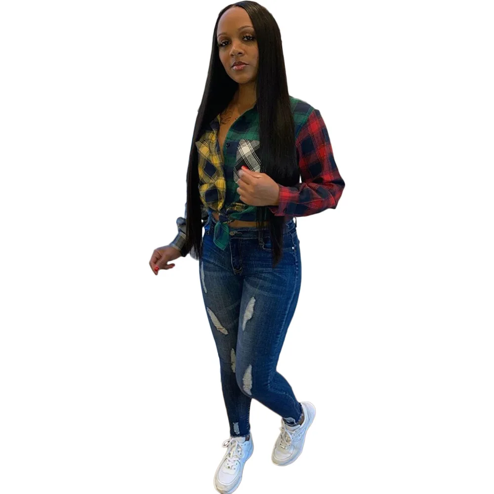 

Best Selling Plaid Dyed Shirt Plus Size Fall Women's Blouses & Shirts Plaid Long Sleeve Shirt, 3 colors in stock