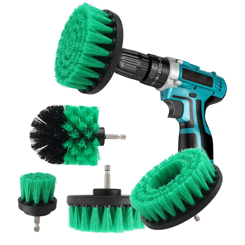 

3Pcs 2/3.5/4'' Bathroom Car Glass Cleaning Kit Auto Plastic Round Nylon Brushes Electric Scrubber Brush Drill Brush Set, Yellow,green