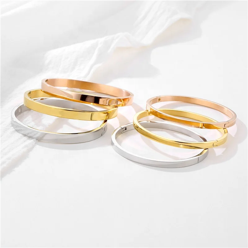 

Wholesale Custom Logo Stainless Steel 18K Gold Plated Blank Bangles Bracelets