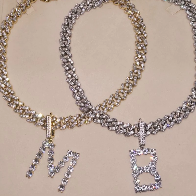 

Heavy Made Jewelry Silver Mens 5mm Tight Link Miami Cuban Link Chain with Letter