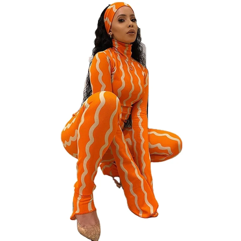 

2021 latest long sleeve shirt tops and pants set women 2 piece falls clothing slimming outwear fashion girl orange set, Picture