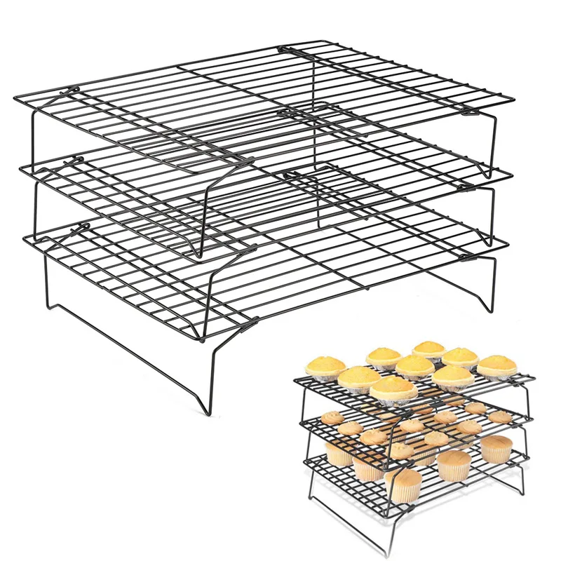 

Color Boxed Three-layer Baking Cooling Rack, Bread Cooling Rack, Cake Rack, Black Non-stick Cooling Rack, Baking Crafts Tools