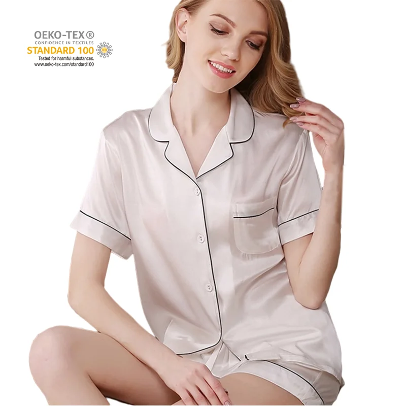 

2021 Summer Real Sleep Wear Silk Pyjamas Sleepwear Set 100% Silk Pajamas, 7 colors