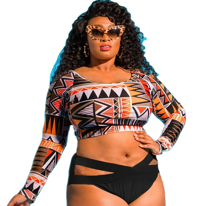 

Big fat woman long sleeve quick sale bikini women's split swimsuit, Picture