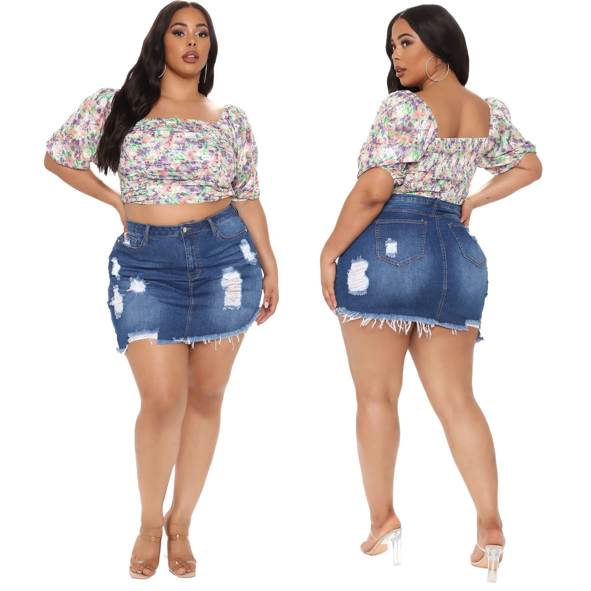 

MT12-2413 Women Plus Size Clothing 5XL Jeans Short Skirt Summer Denim Ladies Mini Pencil Skirts