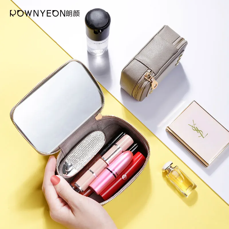 

Rownyeon Guangzhou Custom 1Pc Portable Zipper Mini Small Gray Lip Lipstick Case With Mirror