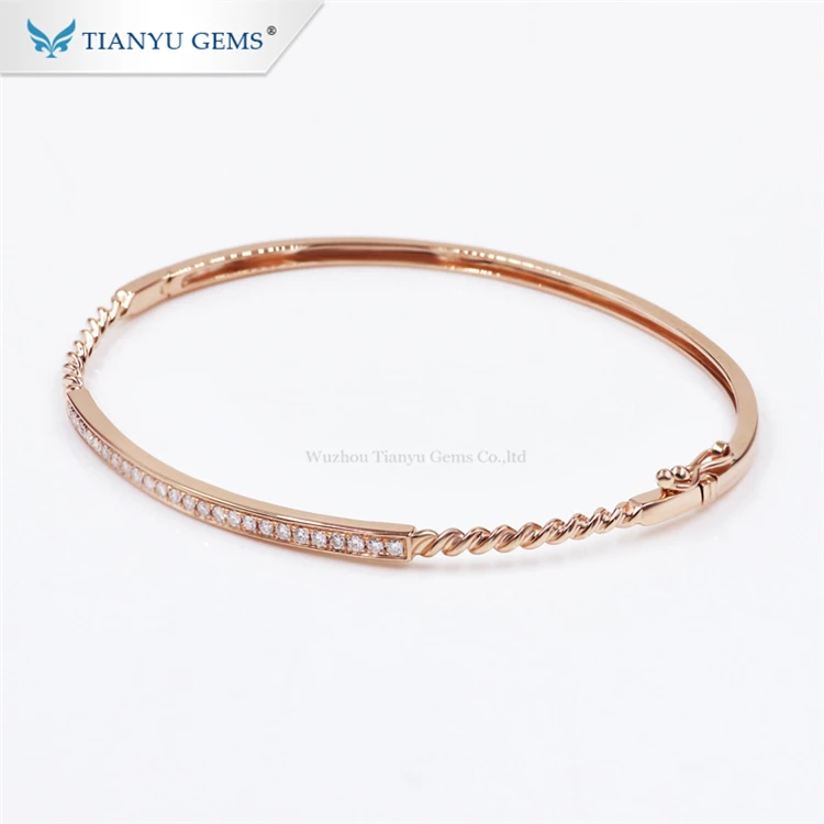 

Tianyu Gems thin charm bracelet 14k rose gold with moissanite diamond setting