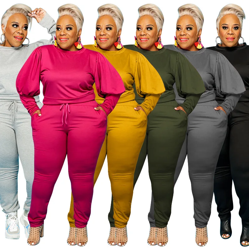 

5xl Big Size Long Sleeve Sets Fat Women Clothes Fall And Winter Casual Plus Size Two Piece Set Women Clothing, 6 colors and also can make as your request