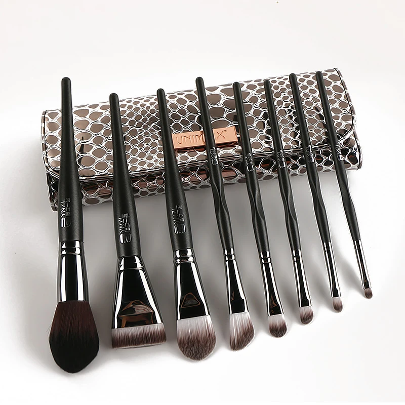 

HZM Customized Label High Quality Cosmetic 8Pcs Makeup Brush Set OEM Brushes Private Label With Pu Bag