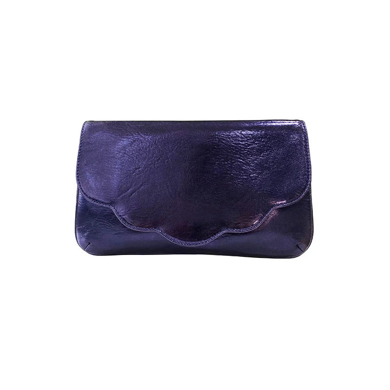 

Ready To Ship Pu Faux Metallic Scallop Clutch Card Wallet, Blue