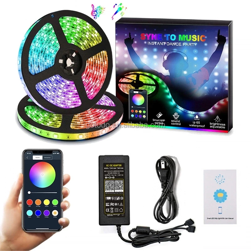 LED Strip Lights, 3M Color Changing Rope Lights SMD 5050 RGB Light Strips with Bluetooth Controller Sync Bedroom, Party and Home