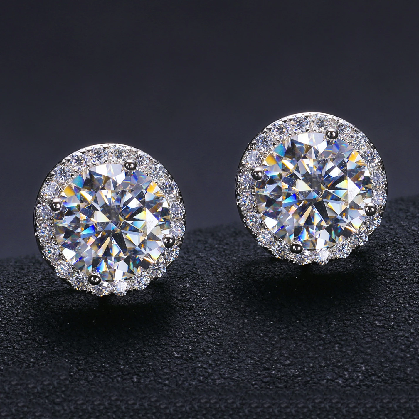 

Fine Jewelry Screw Back Women Luxury Gold Plated 925 Sterling Silver Iced Out VVS Moissanite Diamond Halo Stud Earrings For Men