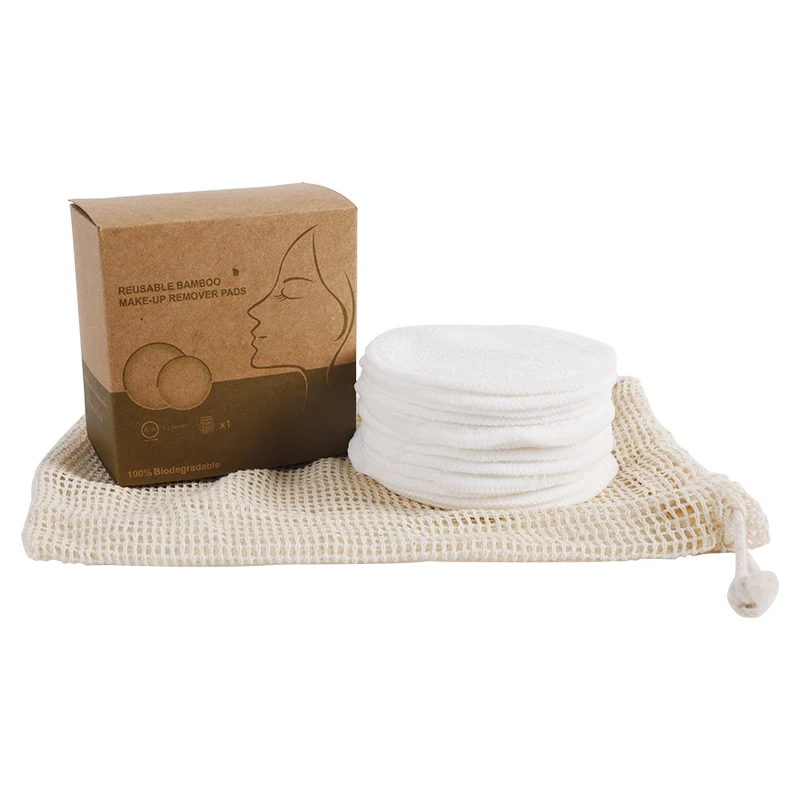 

High Quality 10 pcs Bamboo Cotton Pads With Laundry bag Stock Set Round Makeup Remover Pads