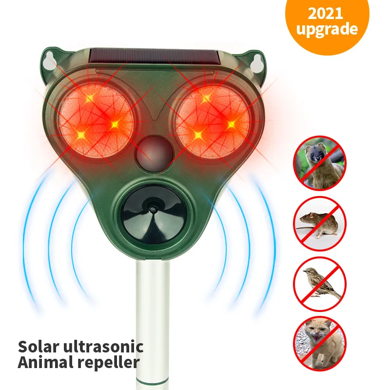 

Quality Outdoor Solar frequency conversion Ultrasonic Animal Repeller Infrared Sensor dog bird rat snake Animal Pest Repeller, Army green