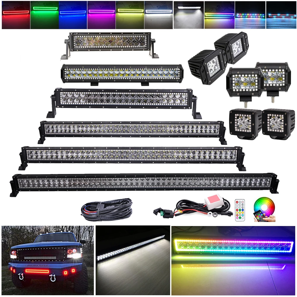 52 Inch RGB Chasing Halo Multi Color Change Music Bluetooth Control Led Light Bar For Jeep Boat Car Truck 4x4 SUV ATV