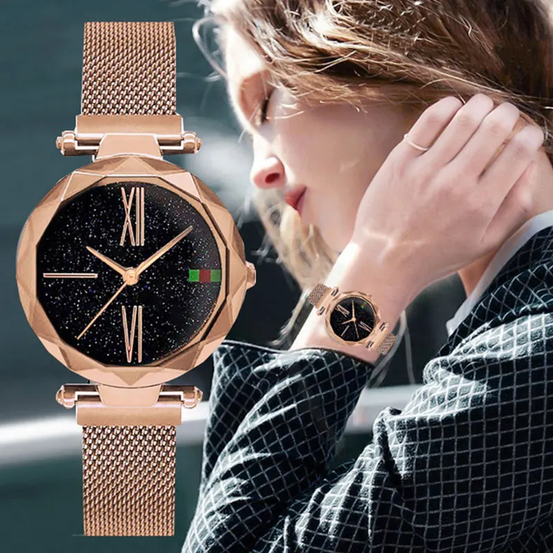 

Hot Fashion Women Watch Starry Sky Mesh Belt Luxury Dress Magnetic Watch