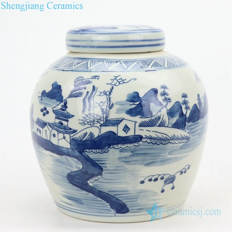 

RYVM26-C China landscape flat lid porcelain jar