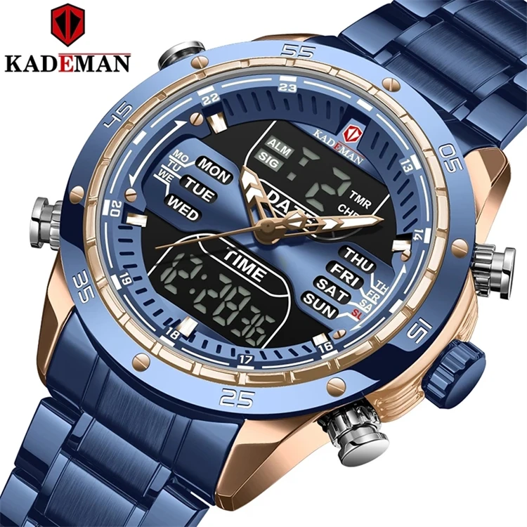 

KADEMAN K9109 Brand Men Military Sport Watches Mens LED Analog Digital Watch Male Army Stainless Quartz Clock Relogio Masculino