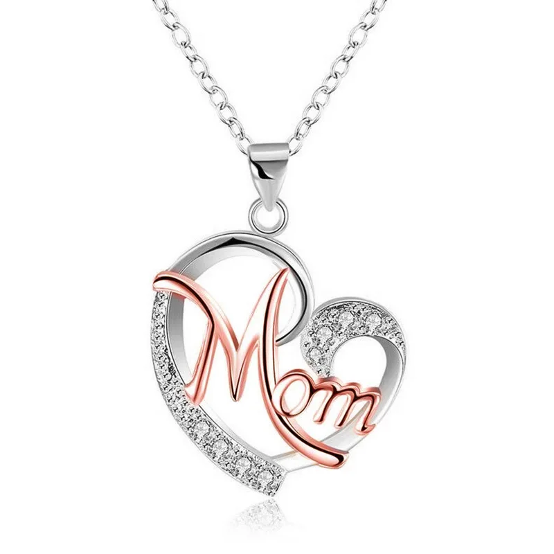 

Best Selling Latest Design High Quality Fashion Letter MOM Heart Shape Pendant Necklace For Mother's Day Gift, 7 colors available