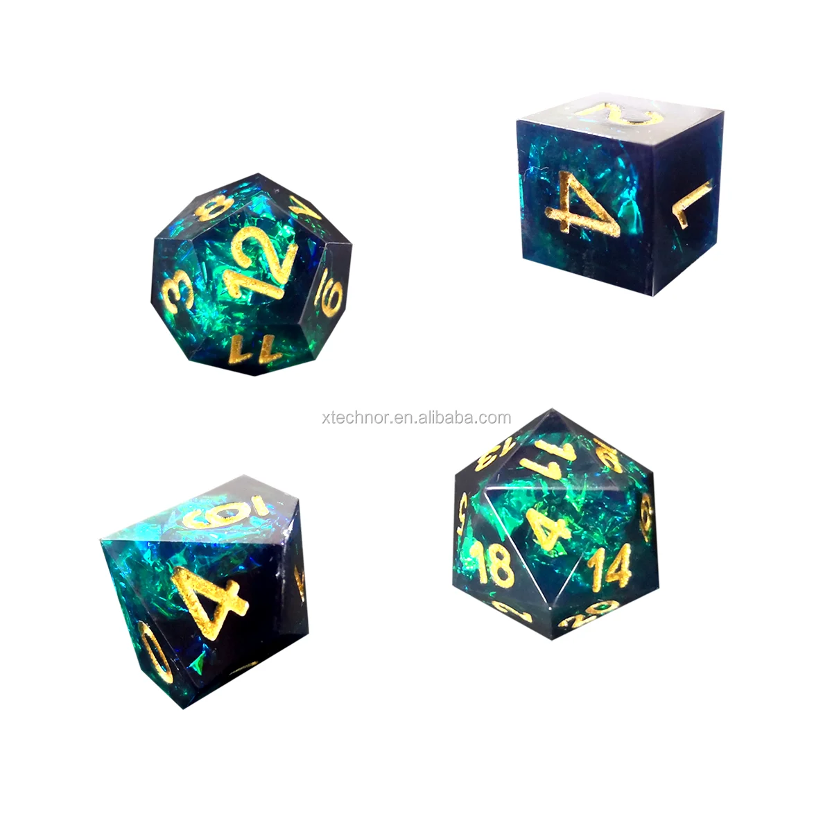 Dnd Dice With Sparkling Black Colored Gold Number Polyhedral Gemstone