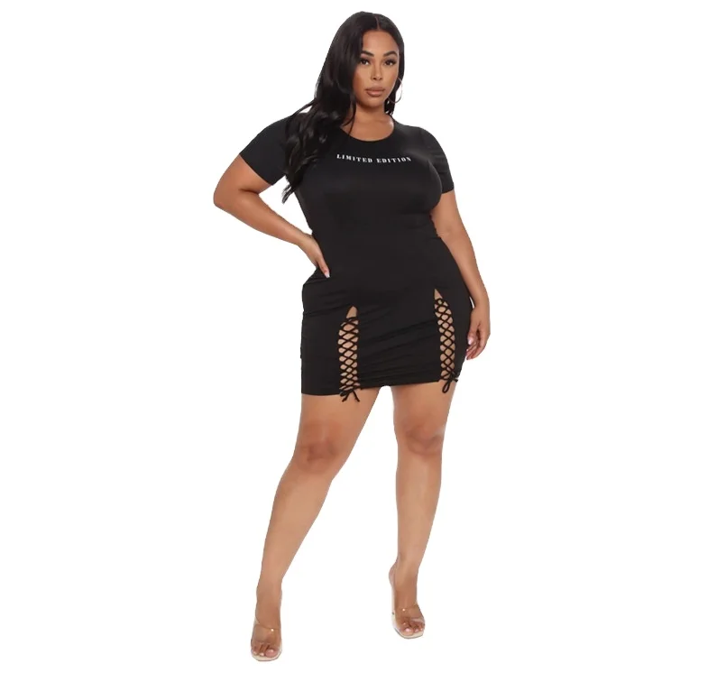 

Factory Direct Sale Black Women Dress Short Sleeve Sexy Plus Size Casual Women Dress, Customized color