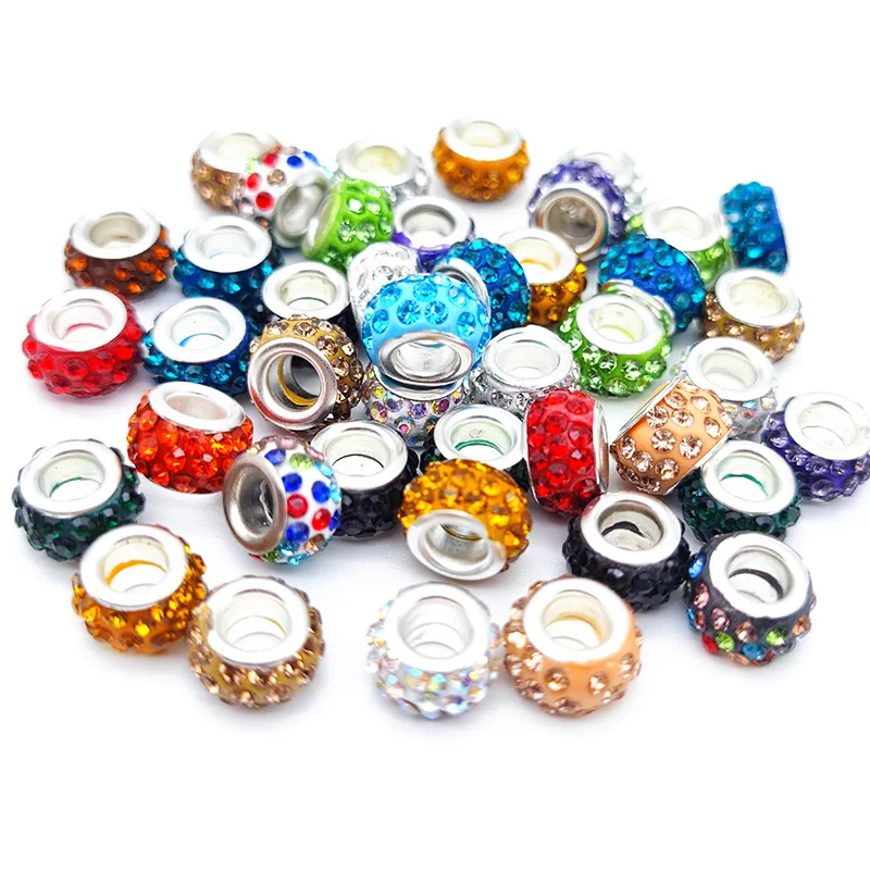 

Wholesale Colorful Large Hole Clay Rhinestone 12mm Rondelle Charm Spacer Beads For Jewelry Bracelets Making