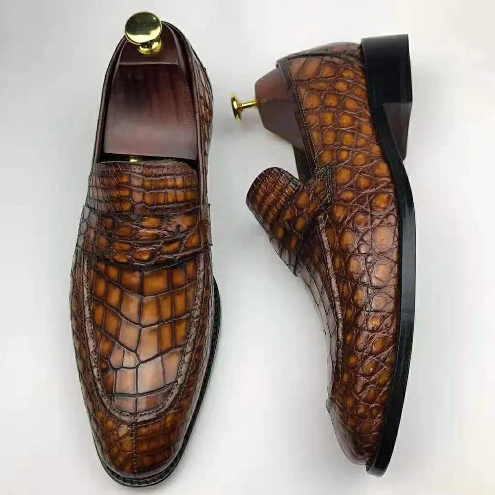 

Chengyin Branded shoes Men Hand Made Custom Luxury Red Wine Crocodile Leather Loafer Men Dress Shoes, Brown,black,blue,as your requirements