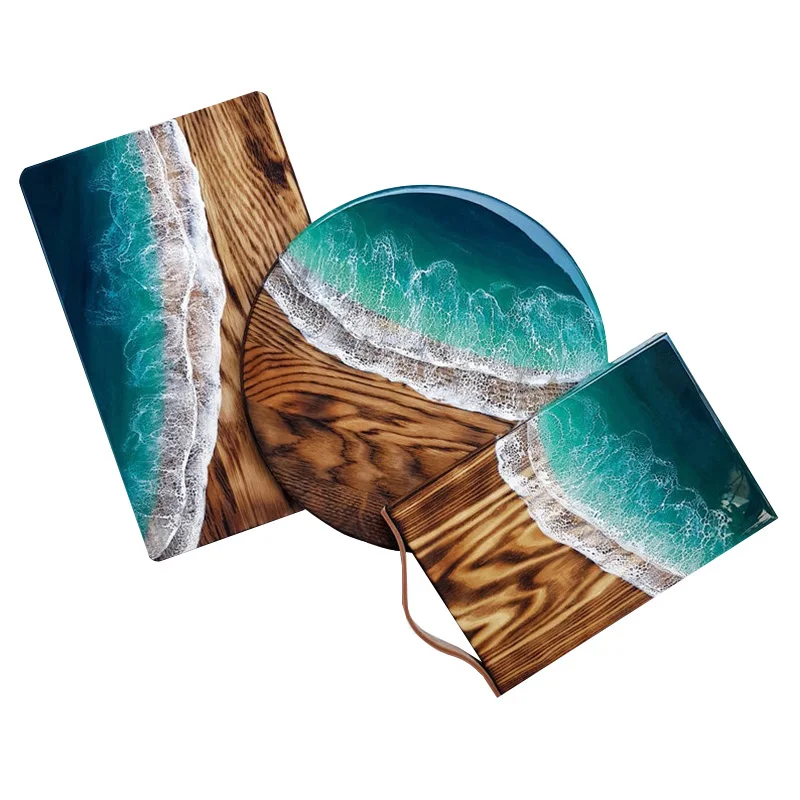 

oak wooden personalised initialed round wooden ocean resin, Customized color